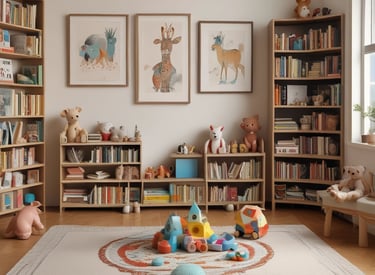 An assortment of colorful children's books arranged on a surface. The books feature popular animated characters and themes, with prominent illustrations on their covers.