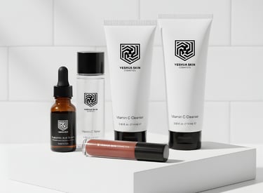 a white counter top with YESHUA Skin Cosmetics