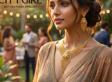 Golden Brass Bridal Collection Traditional Necklace Jewellery Set with Matching Earrings for Women