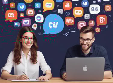 A team collaborating around a laptop with digital marketing charts on screen.