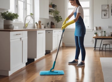 A dry cleaning shop named 'HLP Cleaners' is located on a dimly lit street. The store has a prominent sign above the entrance, and its windows are illuminated with a warm yellow light. A sign on the door lists services such as dry cleaning, laundry, and suede & leather cleaning. The building exterior is simple with a combination of dark tiles and light-colored upper walls. The entrance is flanked by two closed doors, likely of neighboring establishments.
