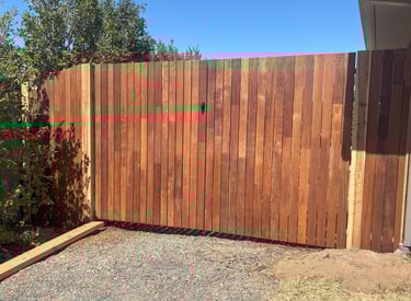 Double gate out for merbau by Dylan Ludbrook Carpentry in geelong