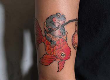frog riding fish tattoo japanese