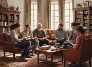 Small group studying in family room.