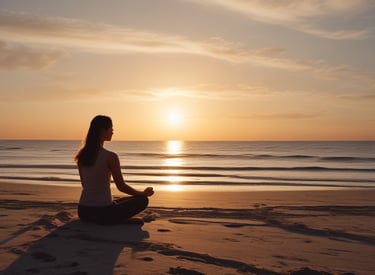 woman doing yoga on rock platform next to body of water