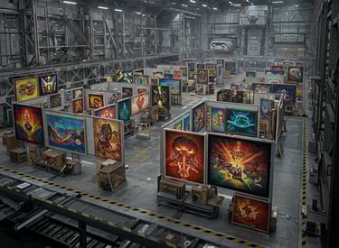 art gallery in a spaceport hangar