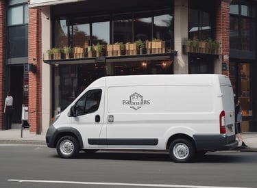 A delivery van with its back doors open, packed with numerous cardboard boxes of various sizes. A person is partially visible inside the van, surrounded by the boxes. The scene suggests the process of loading or unloading packages.