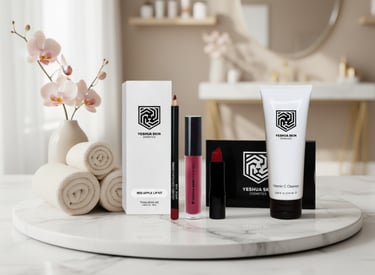 a table with beauty products on it