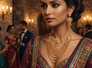 Golden Brass Bridal Collection Traditional Necklace Jewellery Set with Matching Earrings for Women 