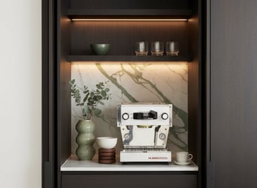 Mueble de cocina con desayunador y cafetera