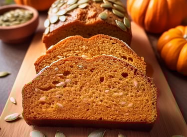 a loaf of pumpkin-bread with pumpkin seeds