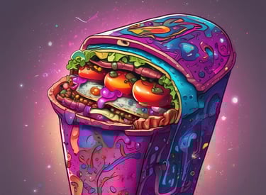 Vibrant scene of Taquito swinging a taco at icy enemies with a splash of neon colors.