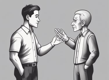 Person confidently setting boundaries in a social interaction.