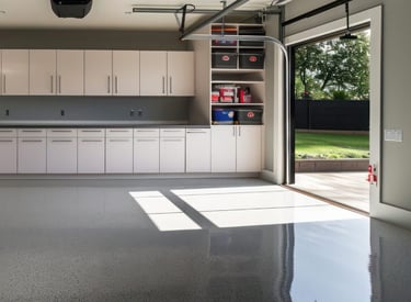 Epoxy flake floor in a residential garage in Charlotte