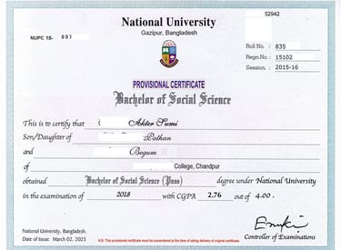 Provisional Certificate-জাতীয় বিশ্ববিদ্যালয়ের সাময়িক সনদ