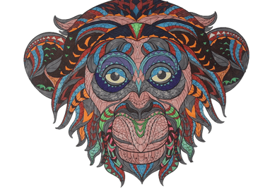 a colorful colored drawing of a monkey head