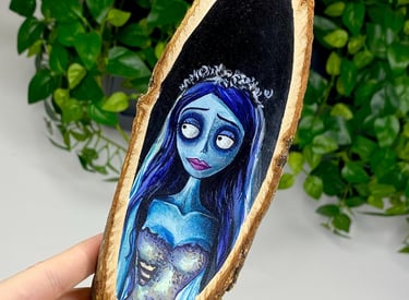 hand paint acrylic on a wooden piece corpse bride