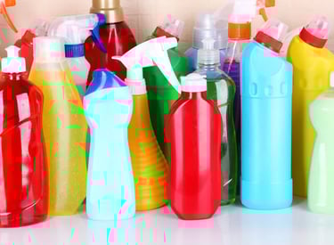 plastic household cleaning products cluttering the home
