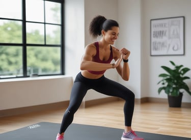 A modern gym space featuring a green track laid out on the floor with numbered lanes. TRX suspension trainers hang prominently in the foreground. The gym is equipped with various exercise equipment, including kettlebells and punching bags. In the background, there is a FIT sign near a reception desk under a low-ceilinged industrial design.