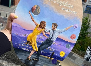 hand paint acrylic for a wedding gift la la land