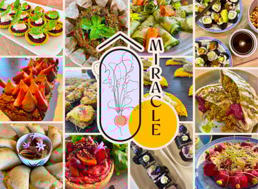 Mosaïque des propositions traiteur avec logo Ô Miracle Traiteur végétal végétarien végan