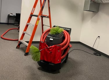 Jobsite duct cleaning demonstration, using a Rotobrush cleaner.