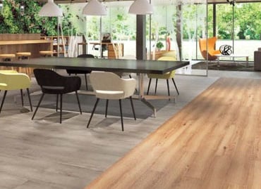 Sol PVC commercial hétérogène Kobraflor en aspect bois, uni, moucheté ou marbré