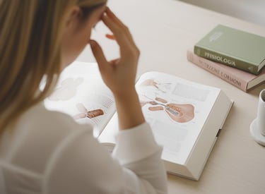 Valeria Angeletti, wellness coach di Metabolika, seduta al tavolo con libro e tazza di caffè