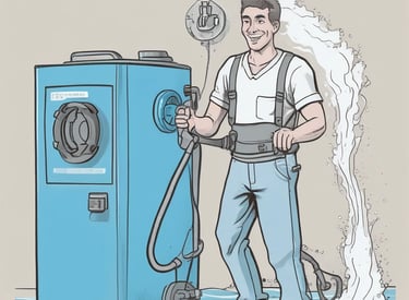 A technician from m&m powerwashservice carefully power washing a driveway, water spraying with visible dirt being removed.