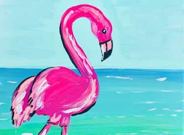 bright flamingo painting from a paint party in cozumel mexico