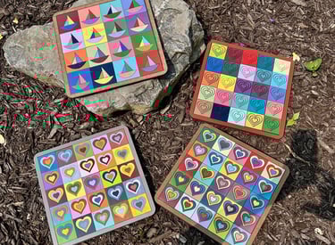 laser cut and colorfully painted wooden puzzles