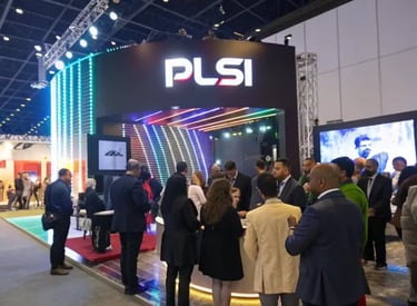 Technician installing large-format printed signage at event venue