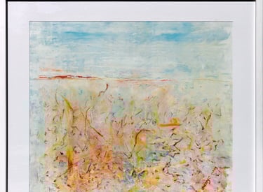 a painting of a landscape with a field of grass