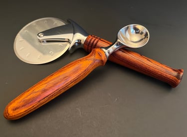 Matching Cocobolo Pizza Cutter and Ice Cream Scoop Set - Wedding Gift