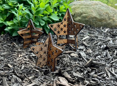 laser cut and engraved slatted star flag decorations