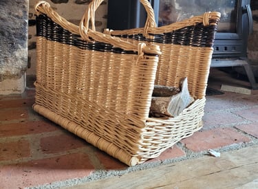 Panier à buches en osier - Tressé à la main - Vannerie artisanale