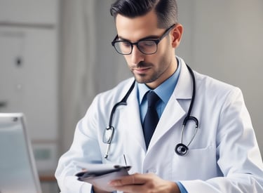 Close-up of a clipboard with testing forms and a pen on a clean desk.