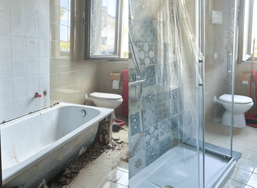 Ristrutturazione da vasca a doccia in un giorno, con prezzo fisso, materiali italiani
