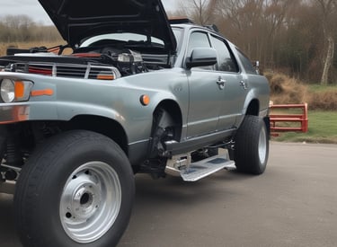 Technician helping a driver change a flat tire on the roadside.