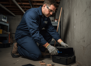 a man in a blue uniform is kneeling down on the ground