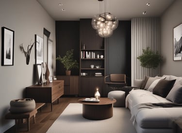 A serene lifestyle scene showcasing elegant home decor and fashion pieces.