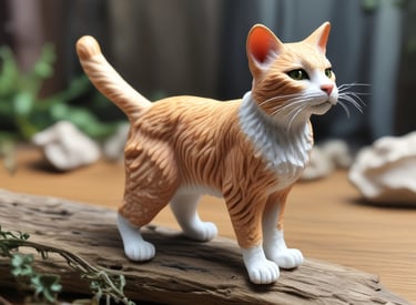 A close-up photo of a finely detailed, hand-painted 3D pet figurine in ivory and gold tones.