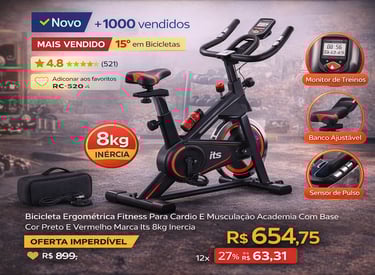 Black and red stationary exercise bike with an 8kg flywheel for home gym cardio and fitness training.