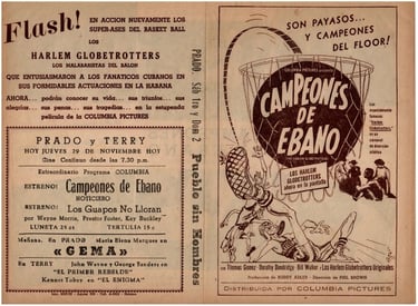 November 29th, 1951 Campeones De Ebano (The Harlem Globetrotters) Movie Playbill from the Prado & Te
