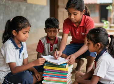 Children engaged in a lively classroom session with bright educational materials.