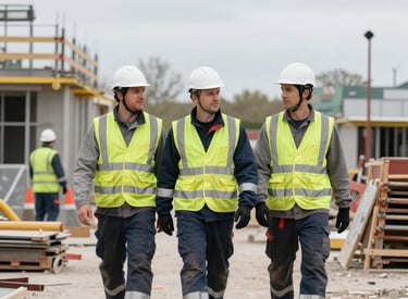 Team coordinating on a construction installation project outdoors.