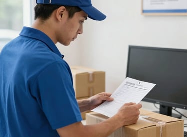A courier scanning a package the receipt with no company is there