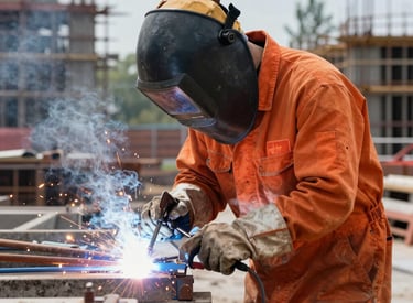 A sleek shipyard scene with workers wearing modern safety gear, blending tradition and innovation.