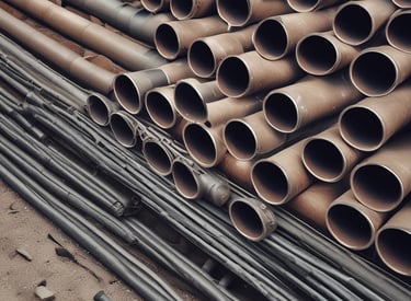 A pickup truck with a flatbed carrying large equipment through snowy terrain
