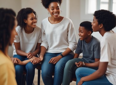 A calm, cozy space where a teenager and counselor engage in open conversation.